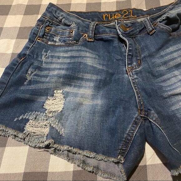 Rue21 Distressed Raw Hem Ripped Jean Shorts Juniors Size 7 / Women's Size 8 - Picture 5 of 7